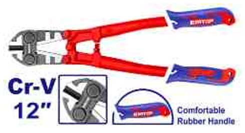 Professional 12" Bolt Cutter Cr-V Blade - Black Finish TPR Three Color Handle Precision Cutting Heavy Duty Hand Tool Paper Card Packed